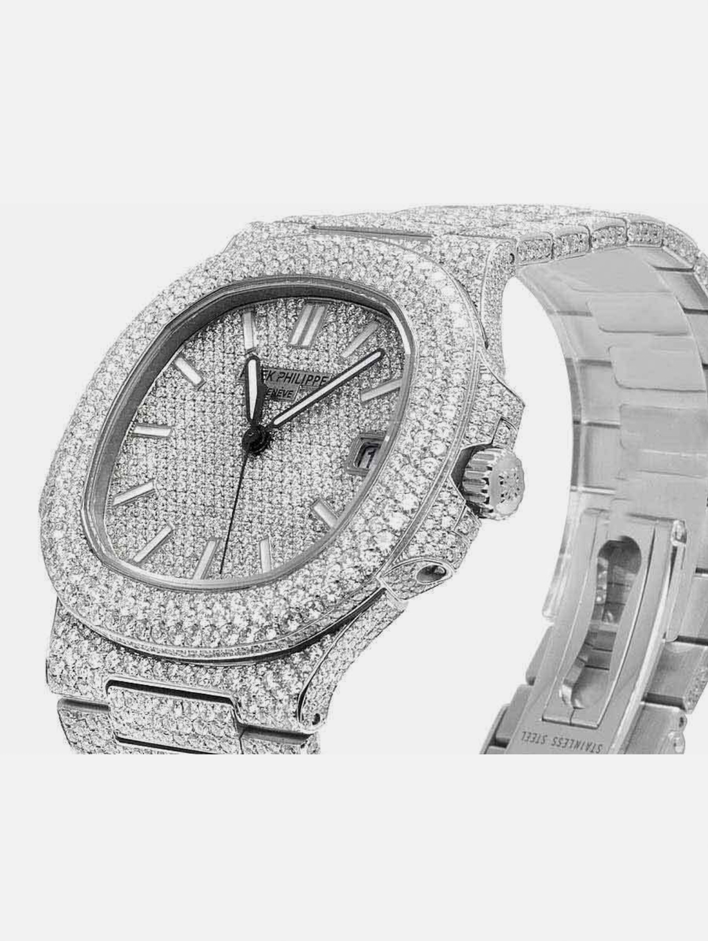 Mens Patek Philippe Nautilus 5711/1A Steel Pave Set VVS Moissanite Watch