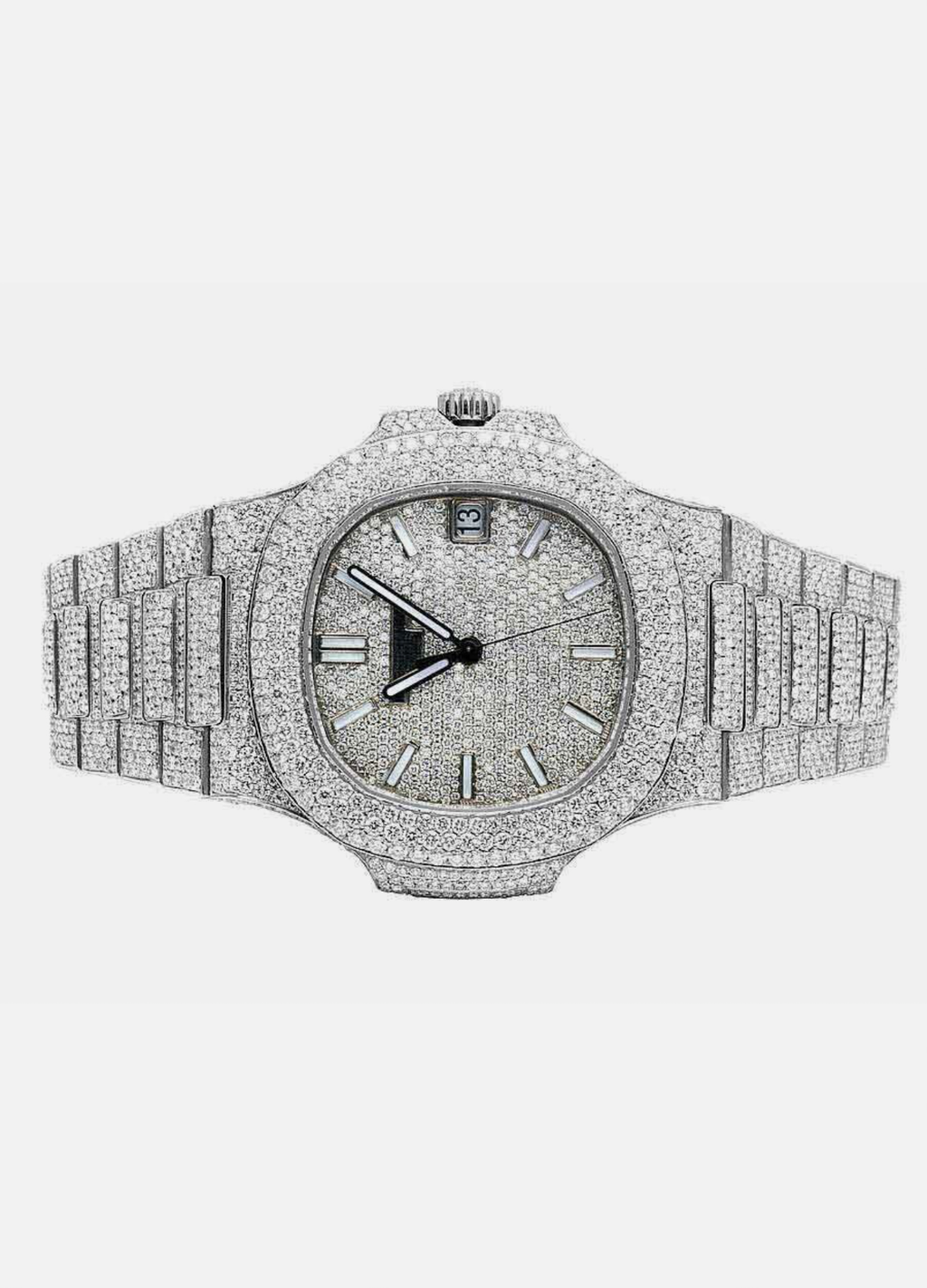 Mens Patek Philippe Nautilus 5711/1A Steel Pave Set VVS Moissanite Watch