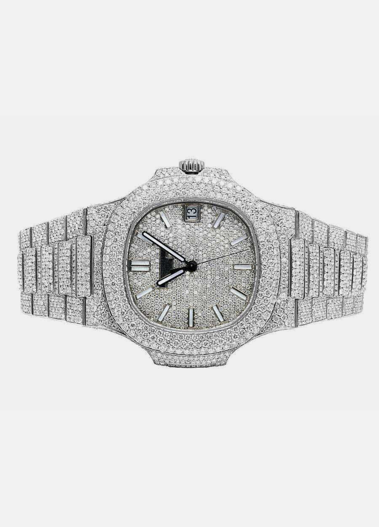 Mens Patek Philippe Nautilus 5711/1A Steel Pave Set VVS Moissanite Watch