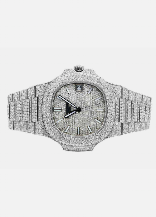 Mens Patek Philippe Nautilus 5711/1A Steel Pave Set VVS Moissanite Watch