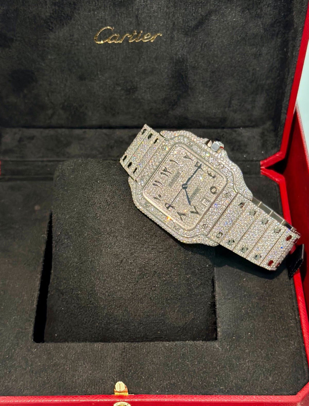 Cartier Santos Arabic Dial Iced Out