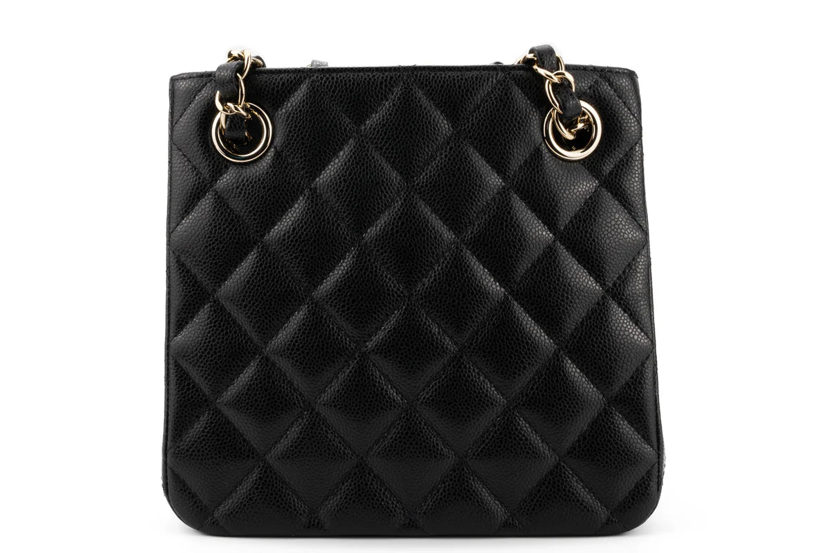 Chanel Drawstring Bag Caviar Black Champagne