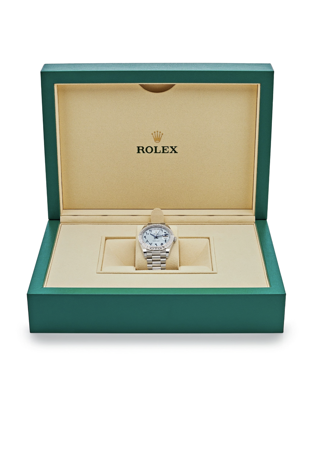 Rolex Day-Date 40 228396TBR Platinum Ice Blue Arabic Dial Diamond Bezel