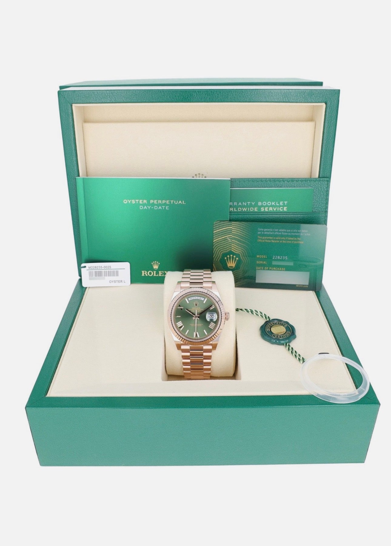 Rolex DAY-DATE 40 MM ROSE GOLD OLIVE GREEN DIAL REF 228235