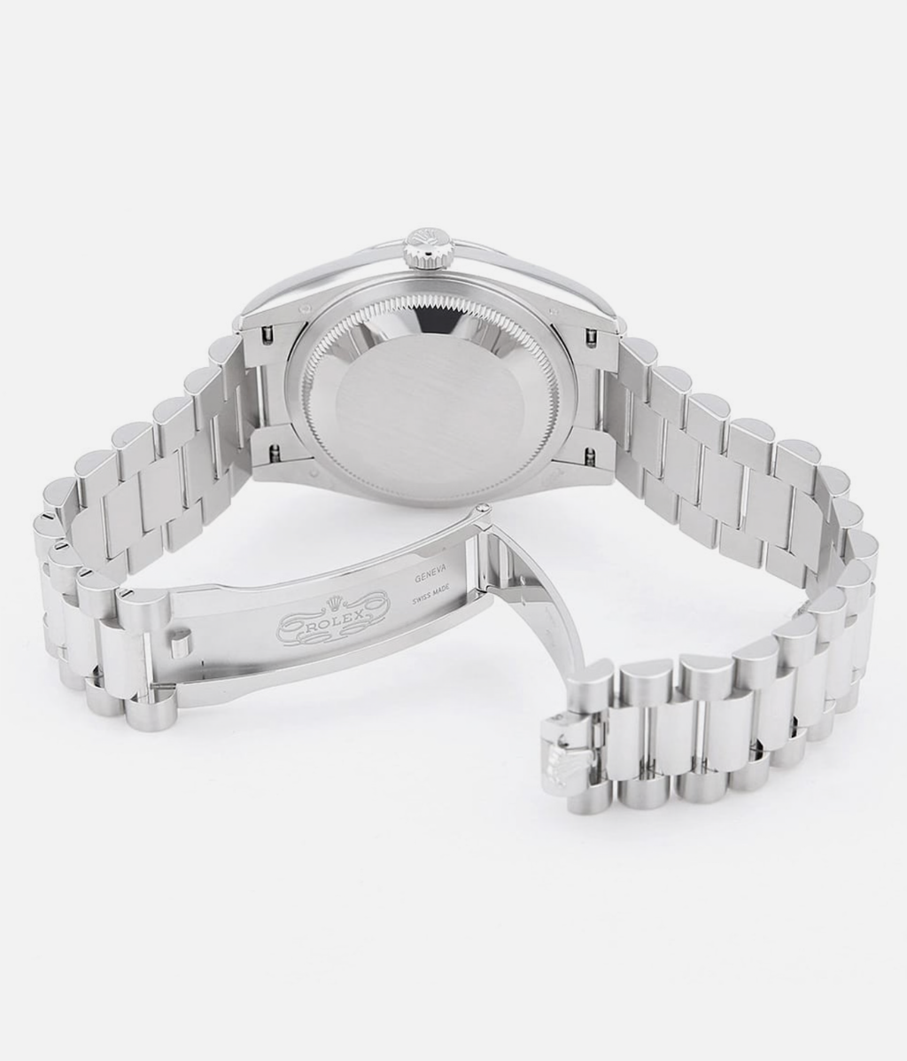 Rolex Day-Date 40 228396TBR Platinum Ice Blue Dial Baguette Bezel