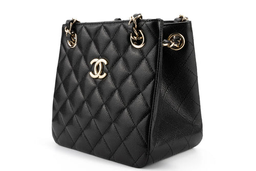 Chanel Drawstring Bag Caviar Black Champagne