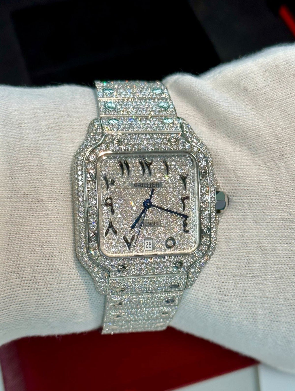 Cartier Santos Arabic Dial Iced Out