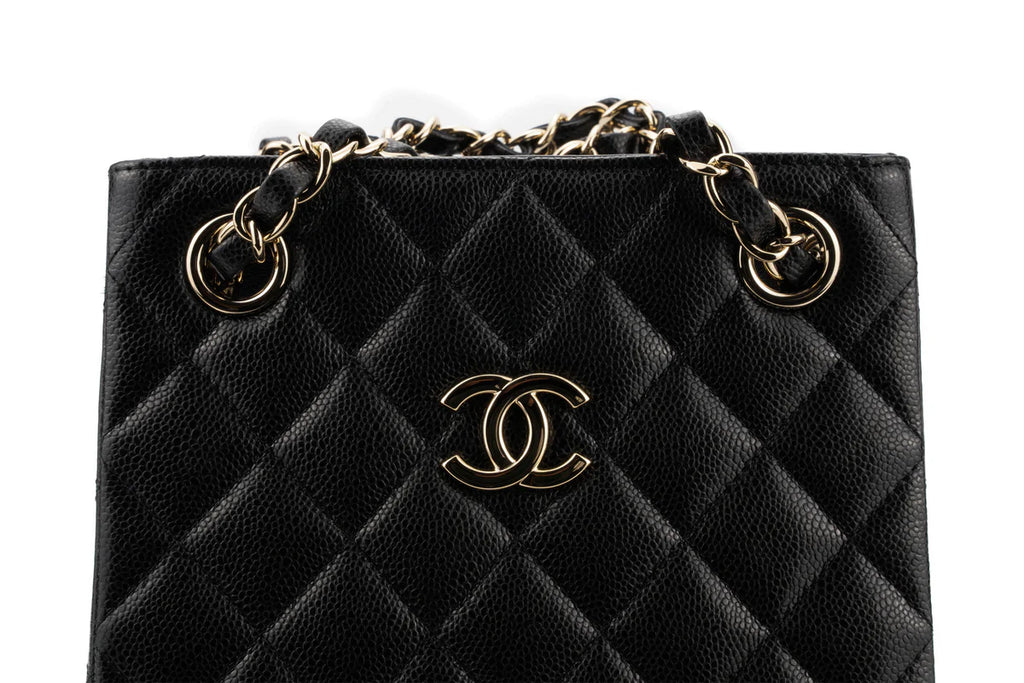 Chanel Drawstring Bag Caviar Black Champagne