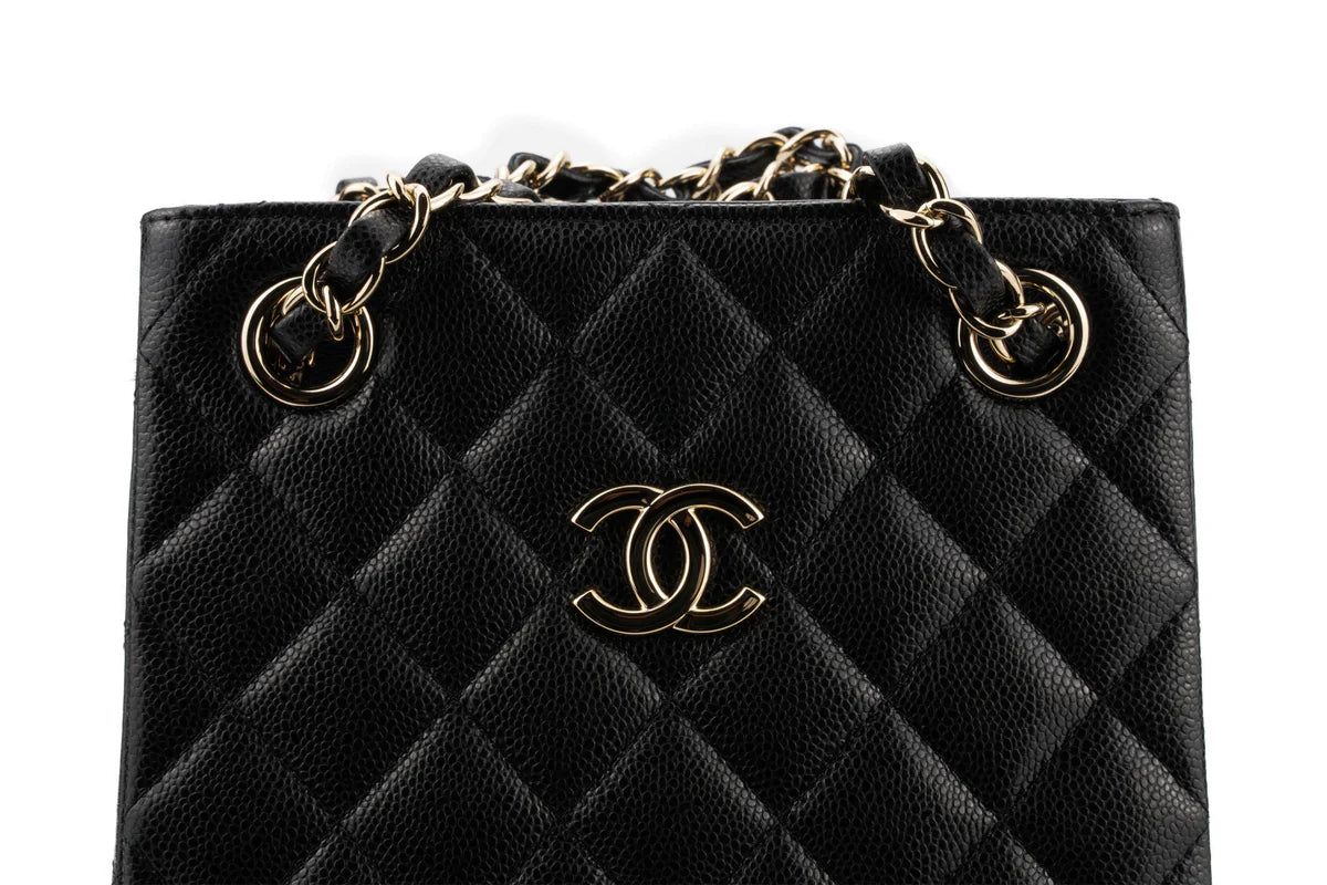 Chanel Drawstring Bag Caviar Black Champagne