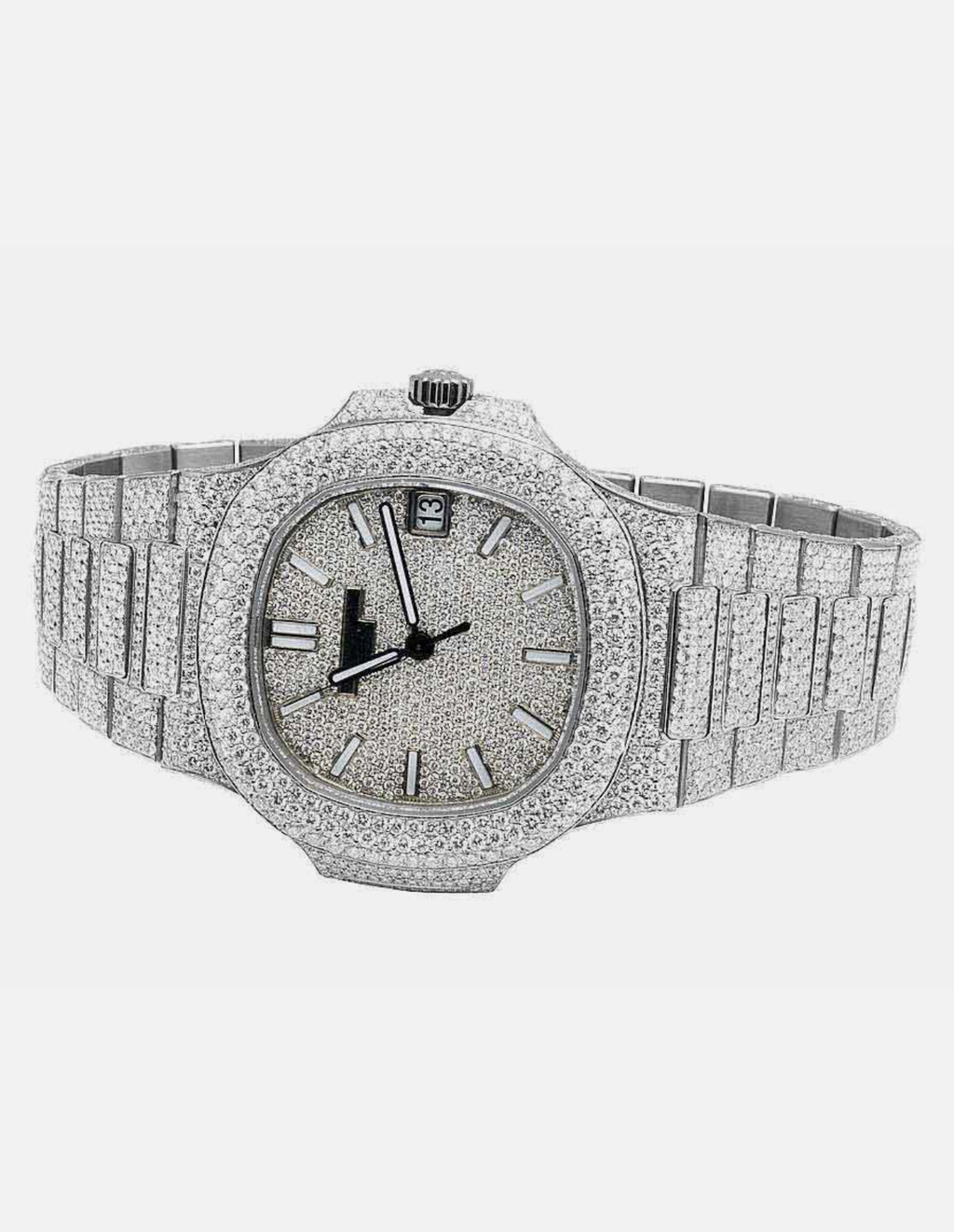 Mens Patek Philippe Nautilus 5711/1A Steel Pave Set VVS Moissanite Watch
