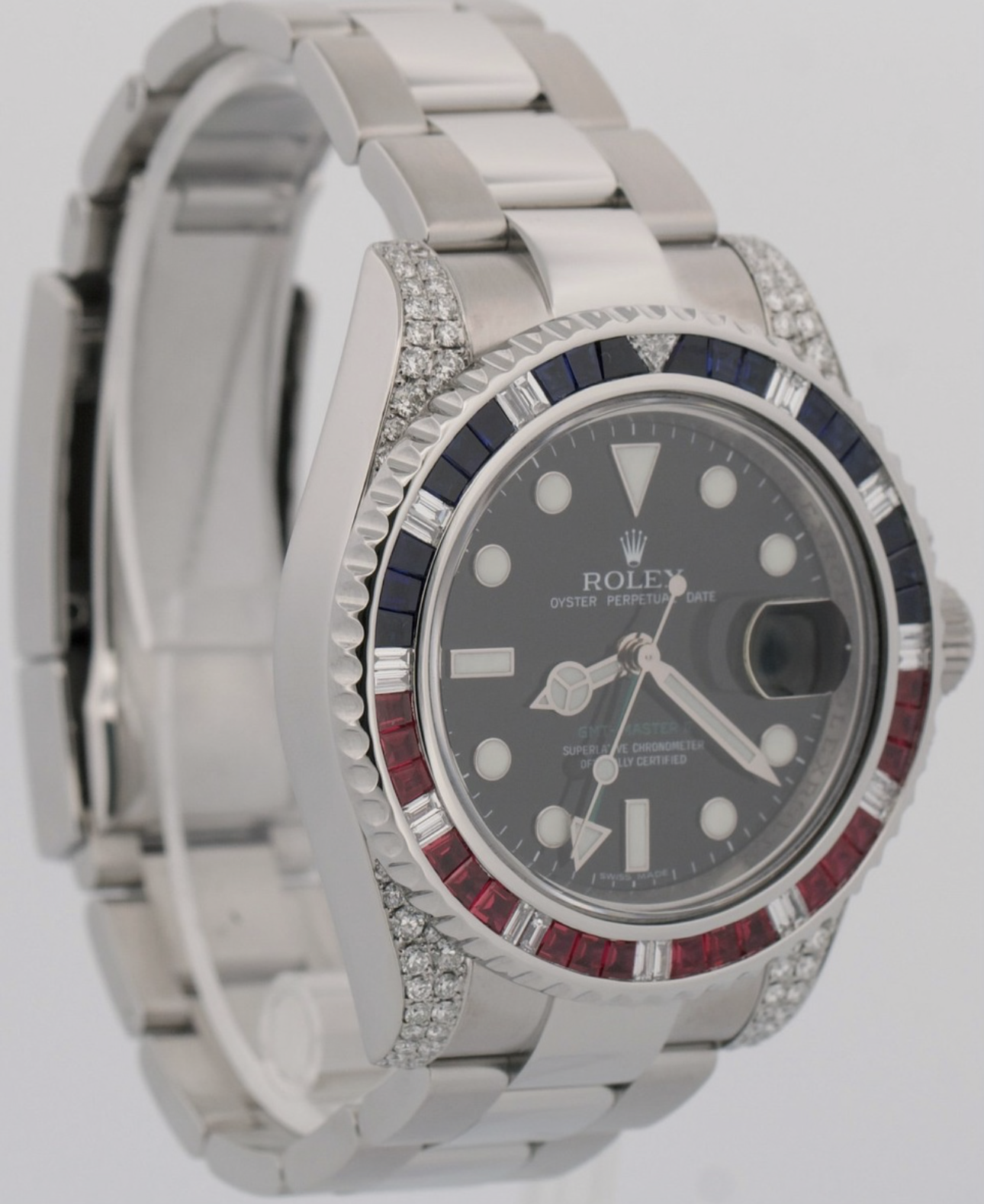 Rolex GMT-Master II DIAMOND SAPPHIRE Stainless Steel Blue Pink 40mm 116710
